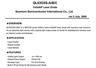 QL63G5SX_ver 3 韩国QSI半导体激光二极管 韩国QSI中国总代理 独家代理_电子元器件_其他_光电子/激光器件_产品库_中国仪表网
